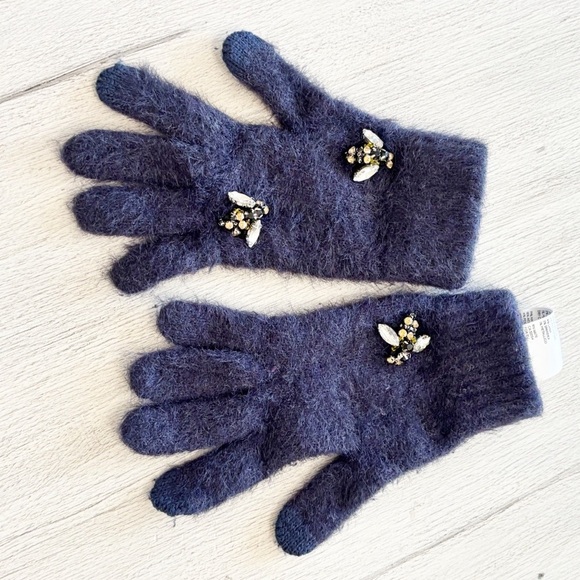 ANTHROPOLOGIE SLEEPING ON SNOW Women’s Navy Blue Bee Embellished Gloves OS - Picture 1 of 6